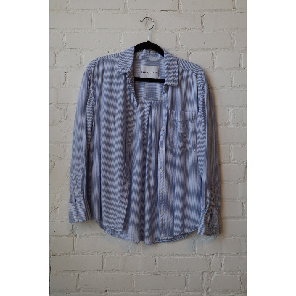 Lola River Blue White Striped Tencel Lyocell Button Down Shirt Long Sleeve
